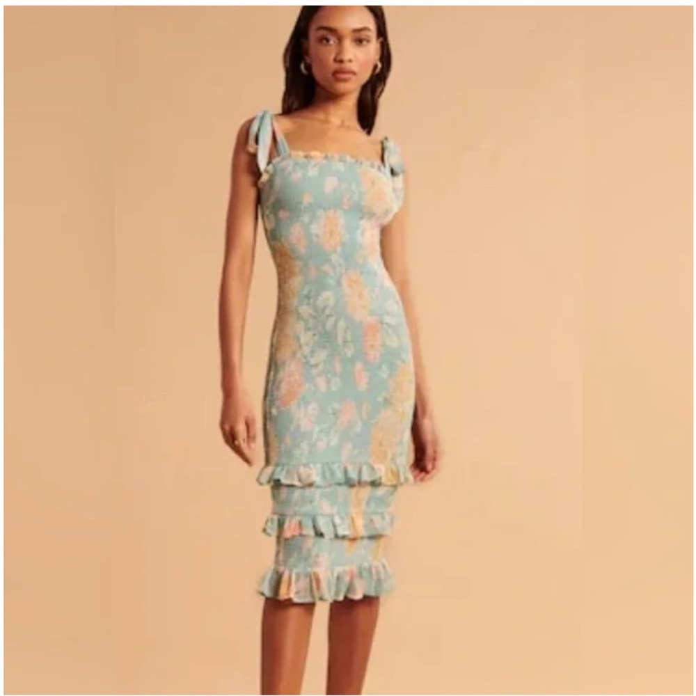 Abercrombie & Fitch Ruched Tier Ruffle Floral Tie Strap Dress Sz S
